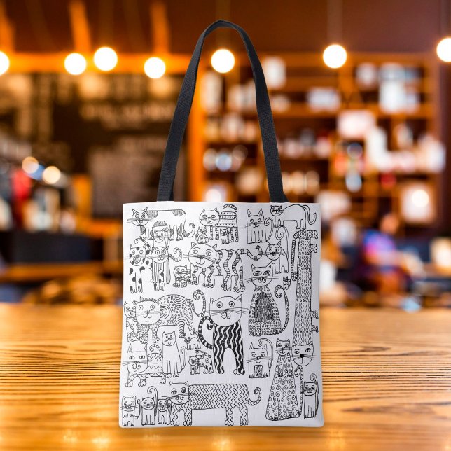 Fun Cute Black and White Cats Decorative Patterned Tote Bag (Creator Uploaded)