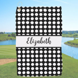 Fun Cute Black polka dots custom name ladies Golf Towel