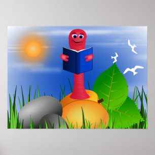 Fun Cute Book Worm Bookworm Poster Imprimer