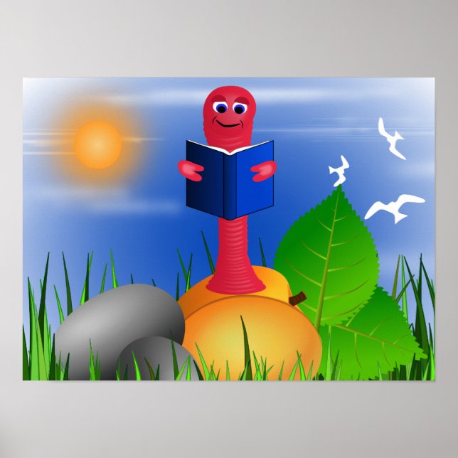 Fun Cute Book Worm Bookworm Poster Print (Front)