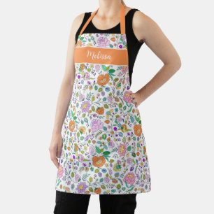 Fun Cute Botanical Colorful Floral Monogram Apron