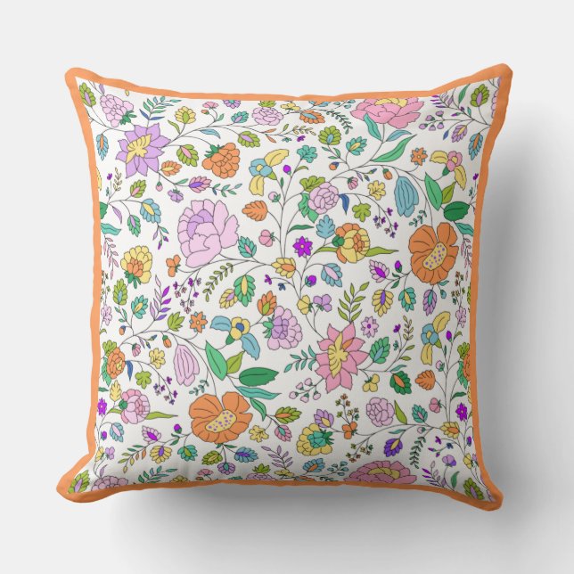 Fun Cute Botanical Colourful Floral Monogram Throw Pillow (Front)