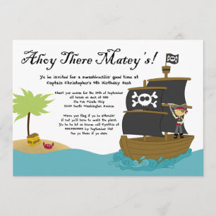 Fun cute boy's pirate birthday party invitation