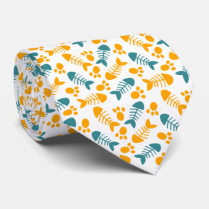 Fun, Cute Cat Paw and Fish Bone Pattern Tie