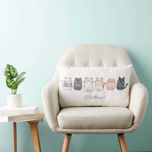 Fun Cute Cats Crazy Cat Lady Name Lumbar Pillow (Chair)