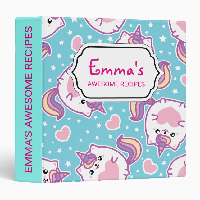 Fun Cute Chubby Kitschy Unicorn Kitty Binder (Front/Spine)