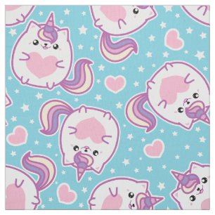 Fun Cute Chubby Kitschy Unicorn Kitty Fabric