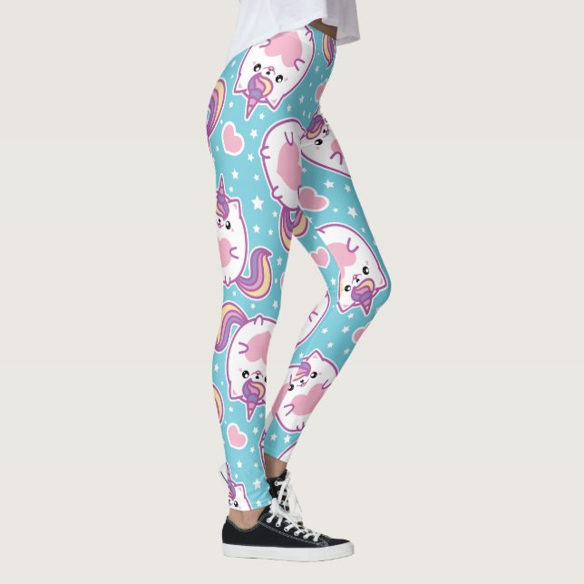Fun Cute Chubby Kitschy Unicorn Kitty Leggings (Right)