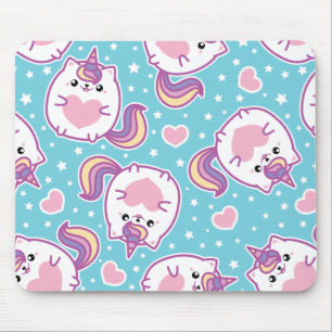Fun Cute Chubby Kitschy Unicorn Kitty Mouse Pad