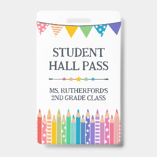 Fun Cute Coloured Pencils Student Hall Pass Badge