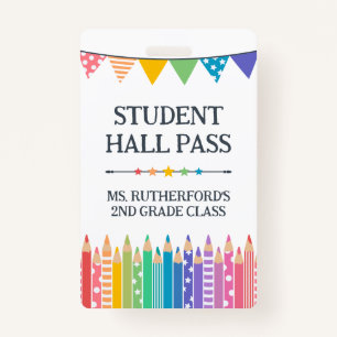 Fun Cute Coloured Pencils Student Hall Pass Badge