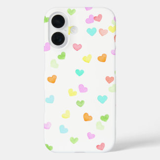 Fun cute colourful hearts happy watercolor iPhone 16 case
