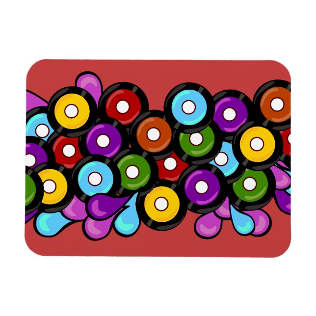 Fun Cute Colourful Pattern Records Art Design Magnet (Horizontal)