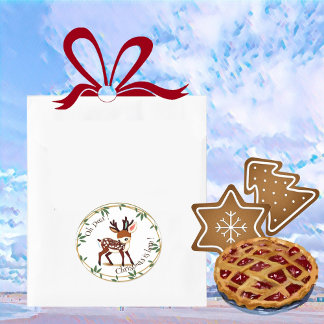 Fun Cute Deer Cartoon Green Wreath Christmas Kid's Classic Round Sticker