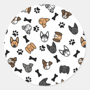 Fun Cute Dog Breeds with Bones and Paw Prints Classic Round Sticker