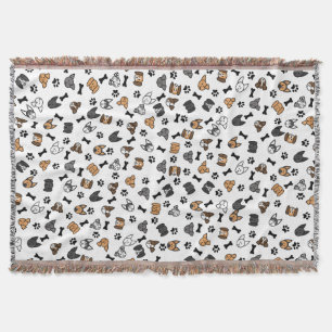 Fun Cute Dog Breeds with Bones and Paw Prints Throw Blanket