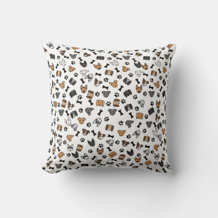 Fun Cute Dog Breeds with Bones and Paw Prints Throw Pillow