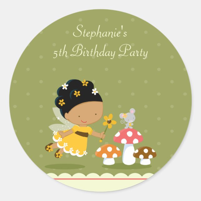 Fun cute fairy girl's birthday party stickers (Front)