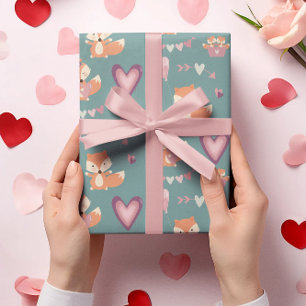 Fun Cute Fox Hearts Valentine's Day Wrapping Paper