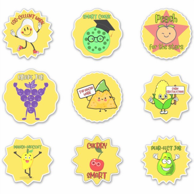 Fun Cute Fruit & Food Teacher Reward Stickers (Front)