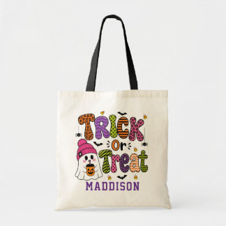 Fun Cute Ghost Personalized Kids Trick or Treat Tote Bag