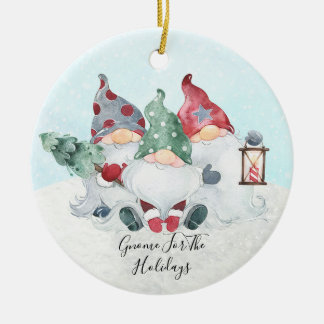 Fun Cute Gnome For The Holidays Christmas Ceramic Ornament
