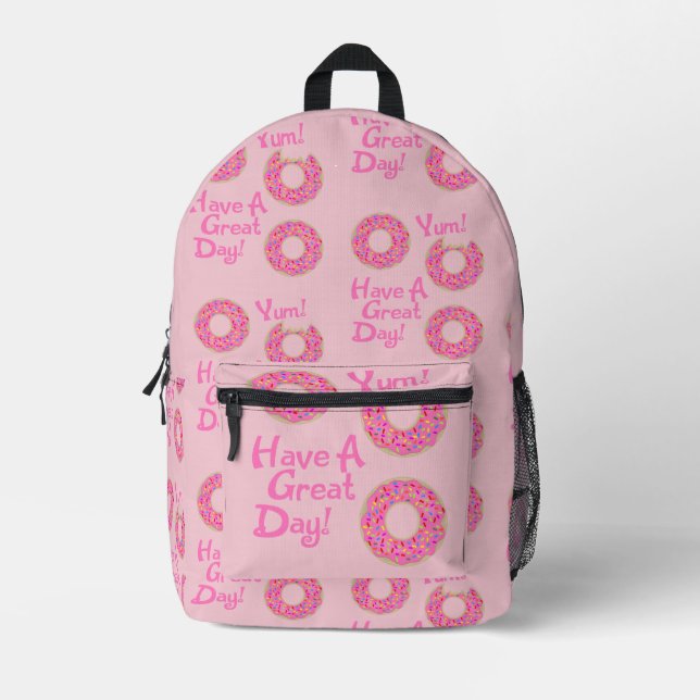 Fun Cute Great Day Doughnut Slogan Pattern Printed Backpack (Front)