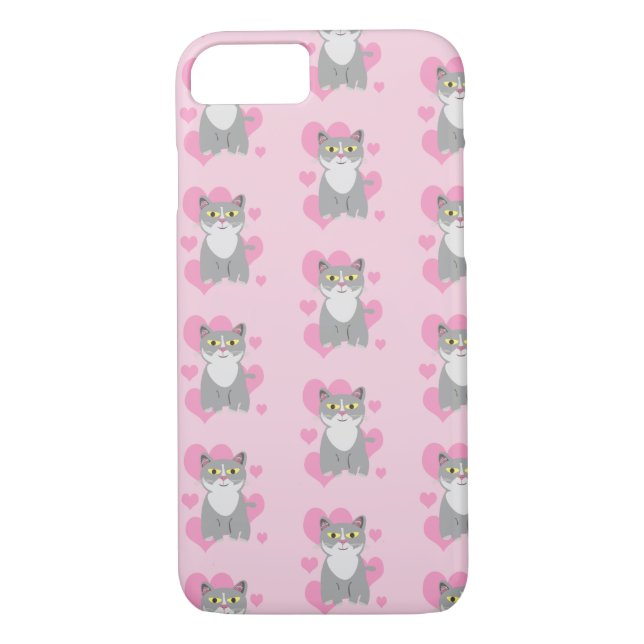 Fun Cute Grey Cat Love Cartoon Case-Mate iPhone Case (Back)