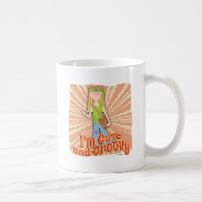 Fun Cute Groovy Hippie Girl Vibes Design Coffee Mug (Right)