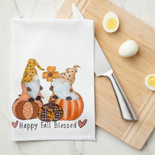 Fun Cute Happy Fall Blessed Gnomes Kitchen Towel