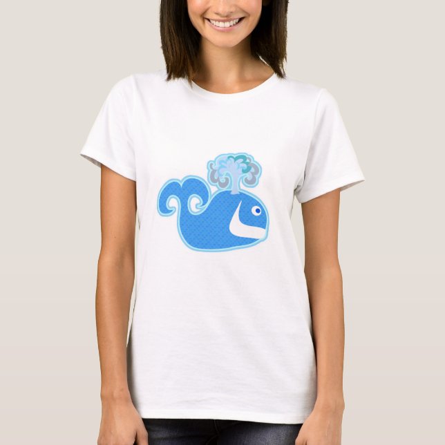 Fun Cute Happy Whale Cartoon Character T-Shirt (Front)