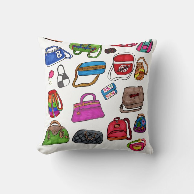 Fun Cute Illustrated Purse Pattern Art Design Throw Pillow (Front)