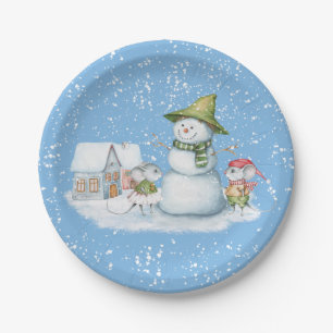 Fun Cute Merry Christmas Snow Holiday Paper Plate