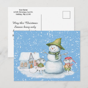 Fun Cute Merry Christmas Snowman Holiday Postcard