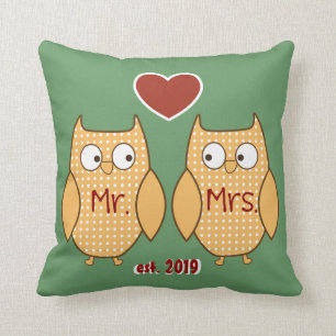 Fun Cute Mr. & Mrs. Owl Personalized Throw Pillow