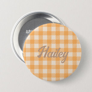 Fun Cute orange gingham preppy plaid checked 3 Inch Round Button