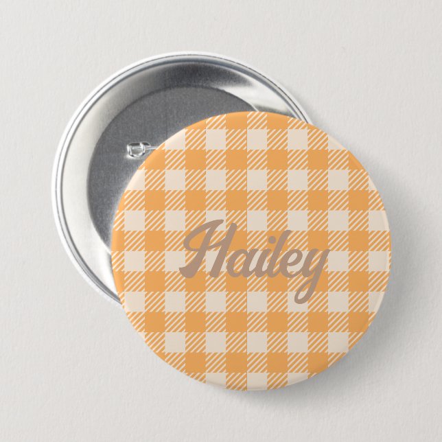 Fun Cute orange gingham preppy plaid checked 3 Inch Round Button (Front & Back)