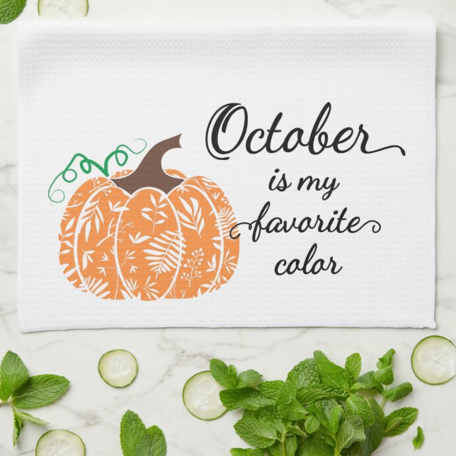 Fun Cute Orange October Pumpkin Fall Kitchen Towel (Folded)