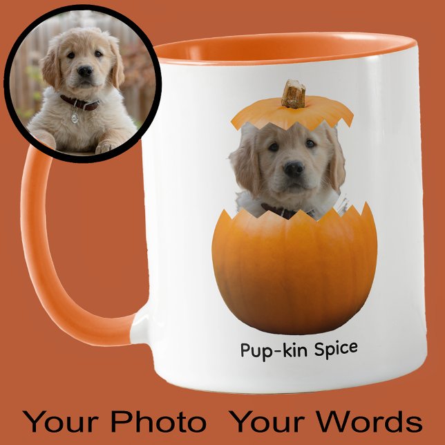 Fun Cute Personalized Halloween Pumpkin Dog Photo Mug (Creator Uploaded)