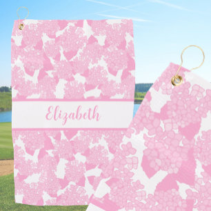 Fun Cute pink preppy floral custom name ladies Golf Towel