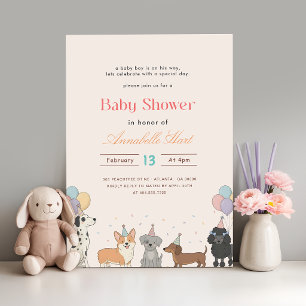 Fun Cute Puppy Animals Dog Baby Shower Invitation