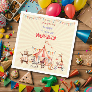 Fun Cute Red & Pink Circus Kids Birthday Napkin