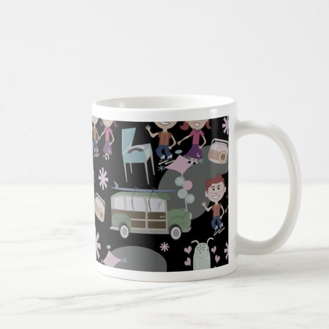 Fun Cute Retro Art Sock Hop Pattern Coffee Mug (Right)