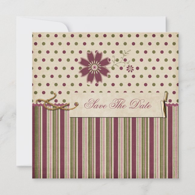 Fun Cute Stripes Dots Save The Date (Front)