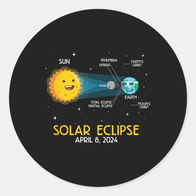 Fun Cute Total Solar Eclipse 2024 Science Astronom Classic Round Sticker (Front)