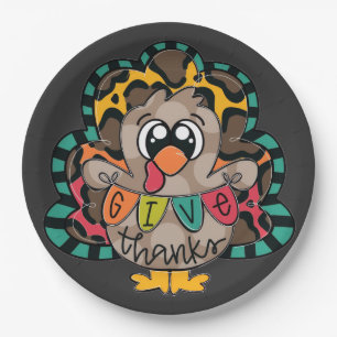 Fun cute turkey shirt paper plate