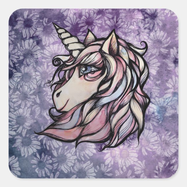 Fun cute unicorn art unicorns design square sticker (Front)