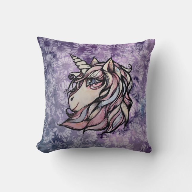 Fun cute unicorn art unicorns design throw pillow (Front)