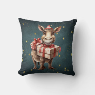 Fun cute vintage Christmas Donkey Throw Pillow