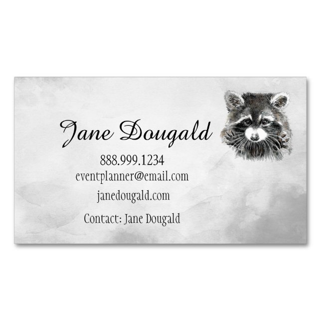 Fun Cute Watercolor Raccoon Animal  Magnetic Business Card (Front)